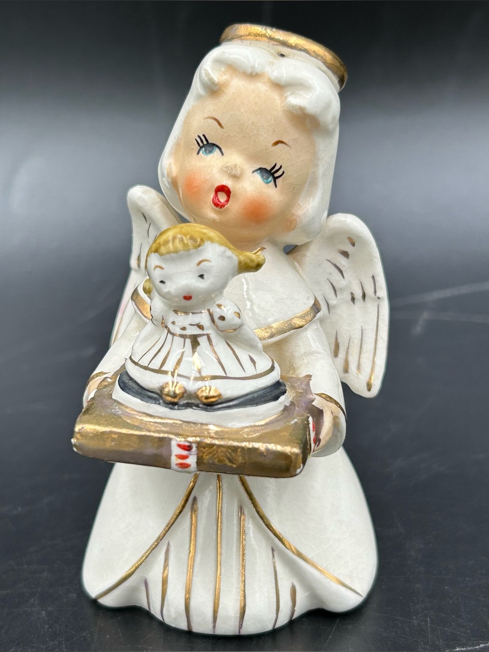 VTG Napco Angel Figurine S572A Holding Girl Doll Cake Christmas 4.5 Inch Ceramic - Picture 4 of 10